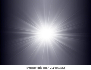 White beautiful light explodes with a transparent explosion. Vector, bright illustration for perfect effect with sparkles. Bright Star. Transparent shine of the gloss gradient, bright flash.