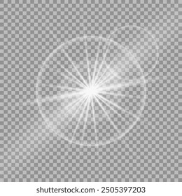 White beautiful light explodes with a transparent explosion. Vector, bright illustration for perfect effect with sparkles. Bright Star. Transparent shine of the gloss gradient, bright flash.