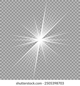 White beautiful light explodes with a transparent explosion. Vector, bright illustration for perfect effect with sparkles. Bright Star. Transparent shine of the gloss gradient, bright flash.