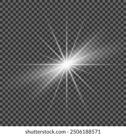 White beautiful light explodes with a transparent explosion. Vector, bright illustration for perfect effect with sparkles. Bright Star. Transparent shine of the gloss gradient, bright flash.