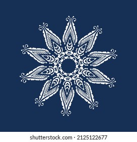 White  beautiful linear pattern on blue background