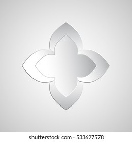 White beautiful paper cut flower on gray background
