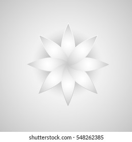 White beautiful paper cut flower on gray background