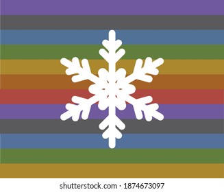 White beautiful snowflake on rainbow flag background for lgbtq Christmas concept