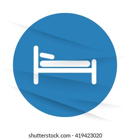 White Bed icon label on wrinkled paper