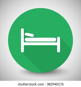White Bed icon with long shadow on green circle
