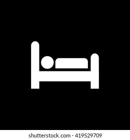 White bed icon. Man sleeping vector illustration. Black background