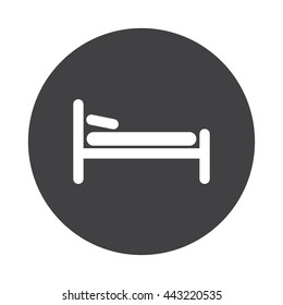 White Bed icon on black button isolated on white