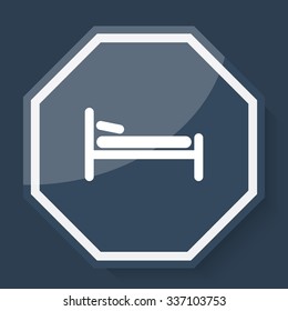White Bed icon on plum blue web app button