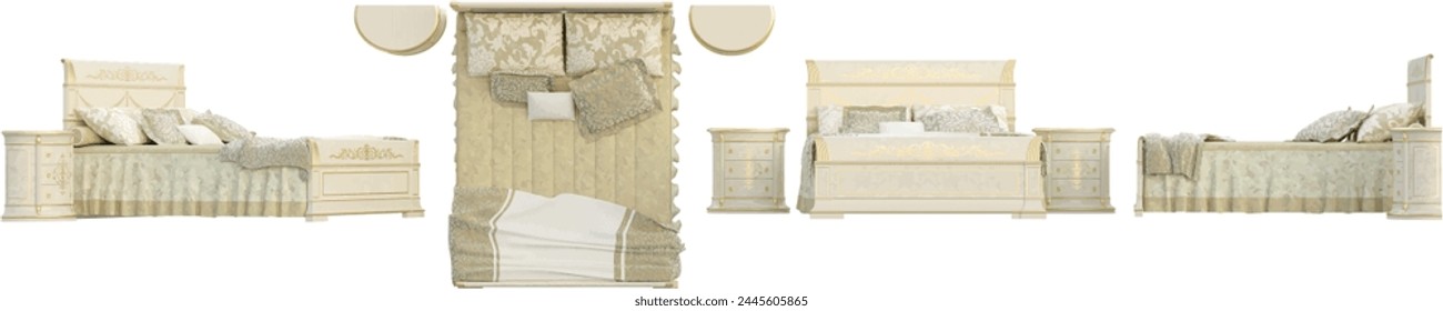 White Bed isolated on transparent background