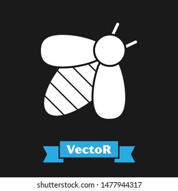 White Bee icon isolated on black background. Sweet natural food. Honeybee or apis with wings symbol. Flying insect.  Vector Illustration