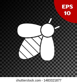 White Bee icon isolated on transparent dark background. Sweet natural food. Honeybee or apis with wings symbol. Flying insect.  Vector Illustration
