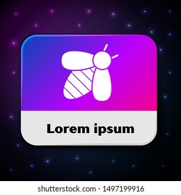 White Bee icon isolated on black background. Sweet natural food. Honeybee or apis with wings symbol. Flying insect. Rectangle color button. Vector Illustration