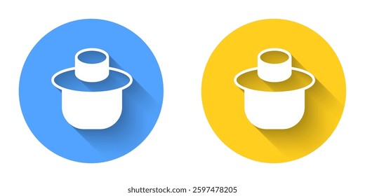 White Beekeeper with protect hat icon isolated with long shadow background. Special protective uniform. Circle button. Vector