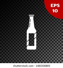 White Beer bottle icon isolated on transparent dark background.  Vector Illustration
