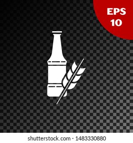 White Beer bottle icon isolated on transparent dark background.  Vector Illustration