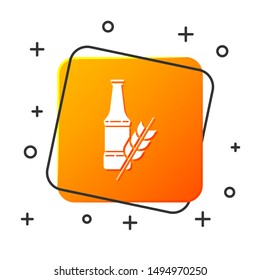 White Beer bottle icon isolated on white background. Orange square button. Vector Illustration