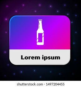 White Beer bottle icon isolated on black background. Rectangle color button. Vector Illustration