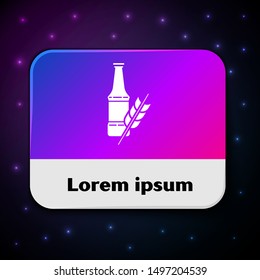 White Beer bottle icon isolated on black background. Rectangle color button. Vector Illustration