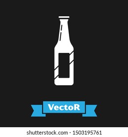 White Beer bottle icon isolated on black background.  Vector Illustration