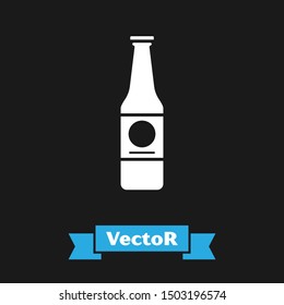 White Beer bottle icon isolated on black background.  Vector Illustration