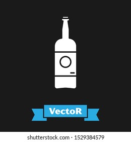 White Beer bottle icon isolated on black background.  Vector Illustration