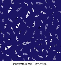 White Beer bottle icon isolated seamless pattern on blue background.  Vector Illustration