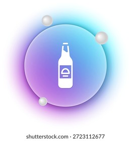 Icono de botella de cerveza blanca aislado sobre fondo blanco. Fondo de círculo degradado azul y púrpura. Vector
