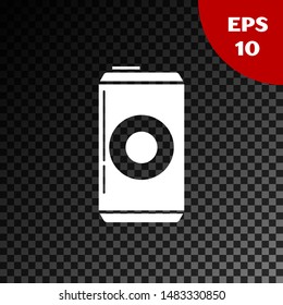 White Beer can icon isolated on transparent dark background.  Vector Illustration