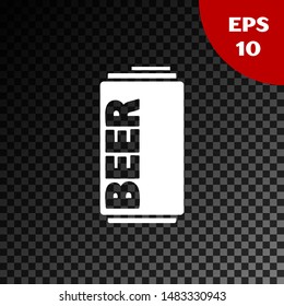 White Beer can icon isolated on transparent dark background.  Vector Illustration