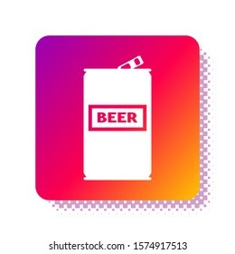 White Beer can icon isolated on white background. Square color button. Vector Illustration