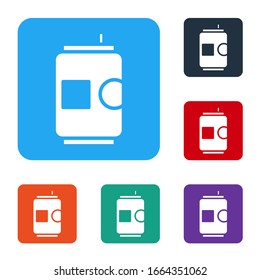 White Beer can icon isolated on white background. Set icons in color square buttons. Vector Illustration