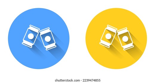 White Beer can icon isolated with long shadow background. Circle button. Vector