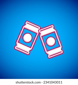 White Beer can icon isolated on blue background.  Vector