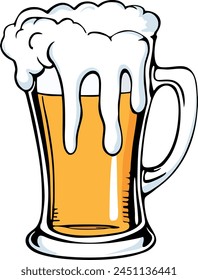 White beer glass with foam vector icon, concept of pub logotype, beer drink bar symbol.