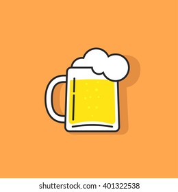 White beer glass with foam vector icon, concept of pub logotype, beer drink bar symbol, abstract pub sing, beer mug flat outline linear logo template, trendy cartoon design illustration isolated