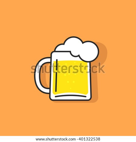 White beer glass with foam vector icon, concept of pub logotype, beer drink bar symbol, abstract pub sing, beer mug flat outline linear logo template, trendy cartoon design illustration isolated