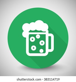 White Beer icon with long shadow on green circle