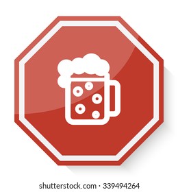 White Beer icon on red stop sign web app
