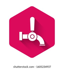 White Beer tap icon isolated with long shadow. Pink hexagon button. Vector Illustration