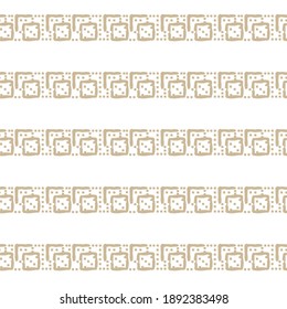 White and beige color horizontal Seamless repeated pattern. Filled random uneven empty squares shapes pattern with