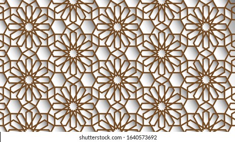 White and beige colors islamic background, arabic pattern. Arabian wallpaper. Geometric ornament  3d style vector. Texture east traditional motif