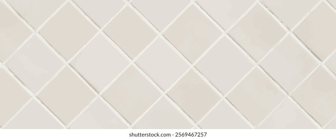 White and beige diamond tile background, with a smooth texture. The background features a repeating white and beige pattern. Tile pattern background vector. Beige background.