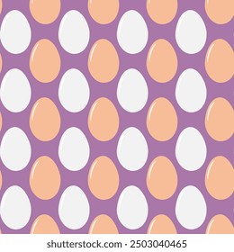 White and beige eggs in shell Seamless pattern on violet background in trendy shades. Wallpaper idea