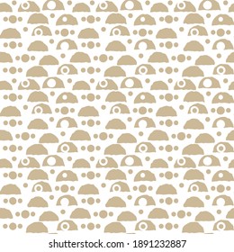 White and beige Seamless repeat pattern with small empty circles and jagged lines half a circle shape