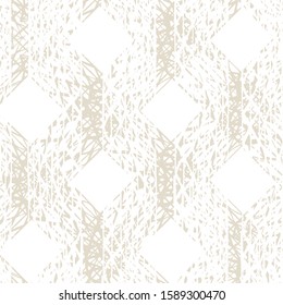 White and Beige Vector seamless check pattern. Allover pattern. Ink grunge grid. Hand drawn seamless check pattern. Graphic background with ethnic tartan. Seamless check pattern background.