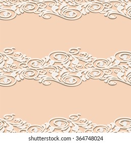 White and beige vector seamless lace with a floral ornament, template. 