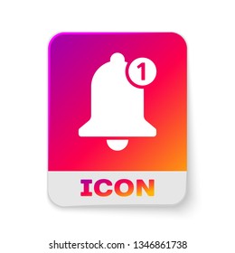 White Bell icon isolated on white background. New Notification icon. New message icon. Rectangle color button. Vector Illustration