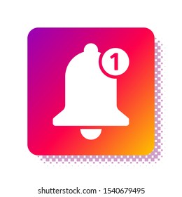 White Bell icon isolated on white background. New Notification icon. New message icon. Square color button. Vector Illustration