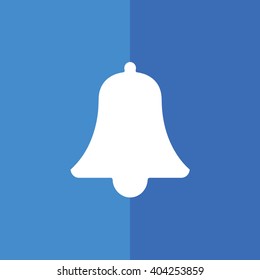 White bell icon vector illustration. Blue background